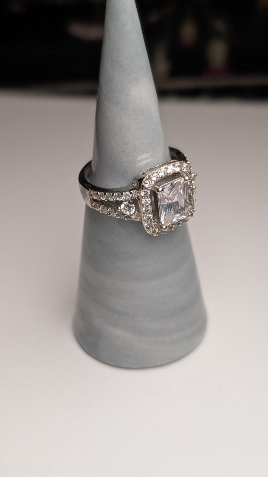 Vintage Sterling Silver CZ Clear Cluster Gemstone Ring | Size O | 925 - Image 10