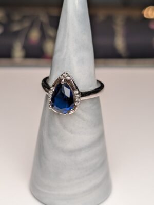 Vintage Sterling Silver Pear Drop Blue Spinel Ring | Size N 1/2 | 925 Silver