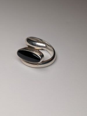 Vintage Sterling Silver Swirl Black Onyx Ring | Size P 1/2 | 925 Silver