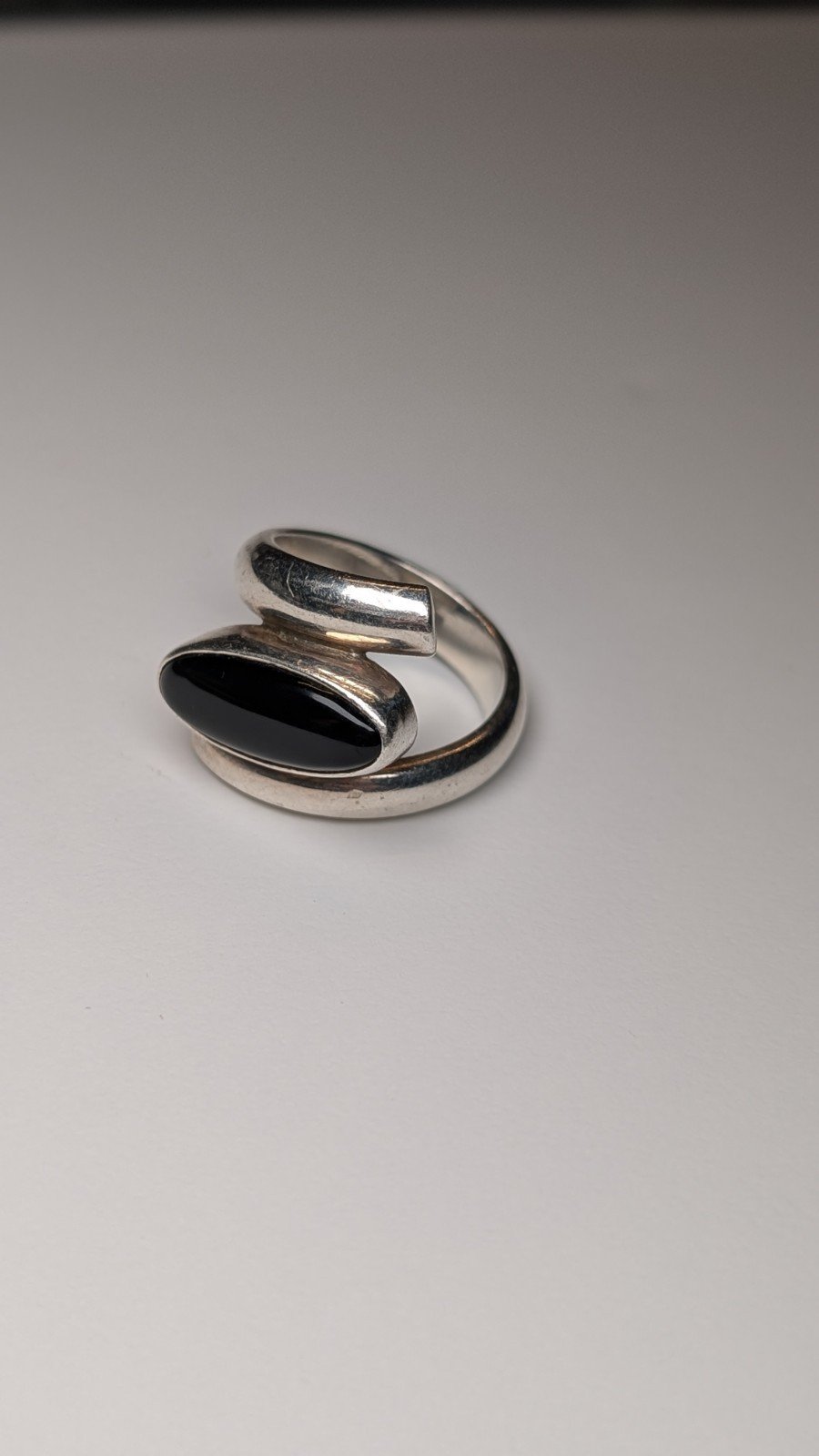 Vintage Sterling Silver Swirl Black Onyx Ring | Size P 1/2 | 925 Silver