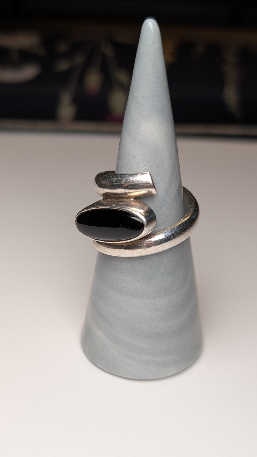Vintage Sterling Silver Swirl Black Onyx Ring | Size P 1/2 | 925 Silver - Image 5