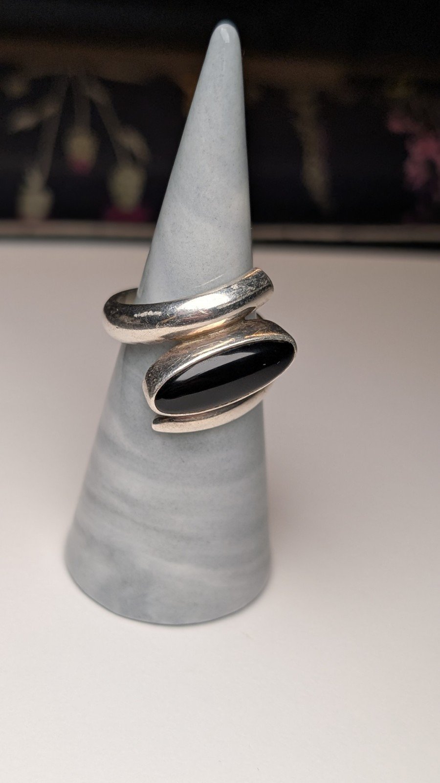 Vintage Sterling Silver Swirl Black Onyx Ring | Size P 1/2 | 925 Silver - Image 6