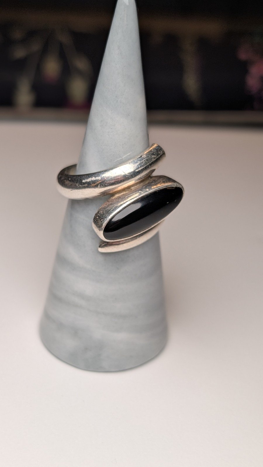 Vintage Sterling Silver Swirl Black Onyx Ring | Size P 1/2 | 925 Silver - Image 7