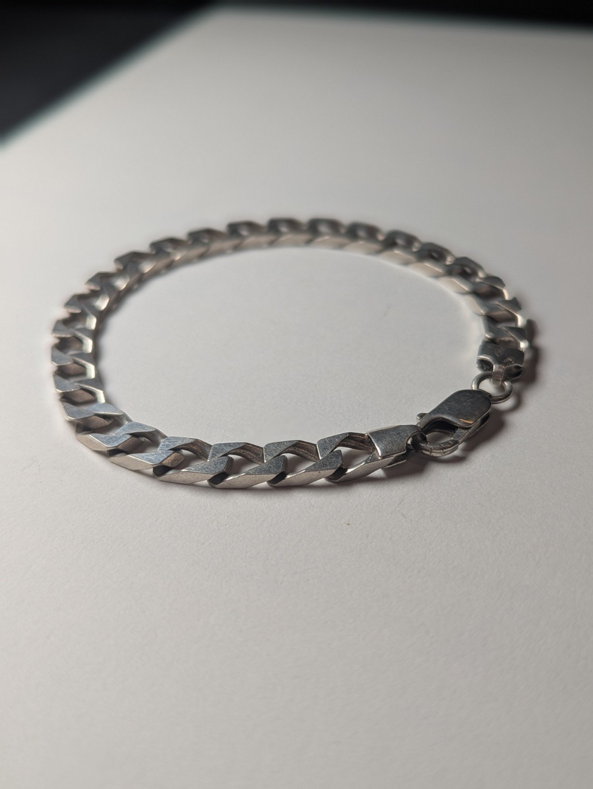 Vintage Sterling Silver Flat Curb Link Men's Bracelet | 21.5cm | 19g 925 Silver - Image 2