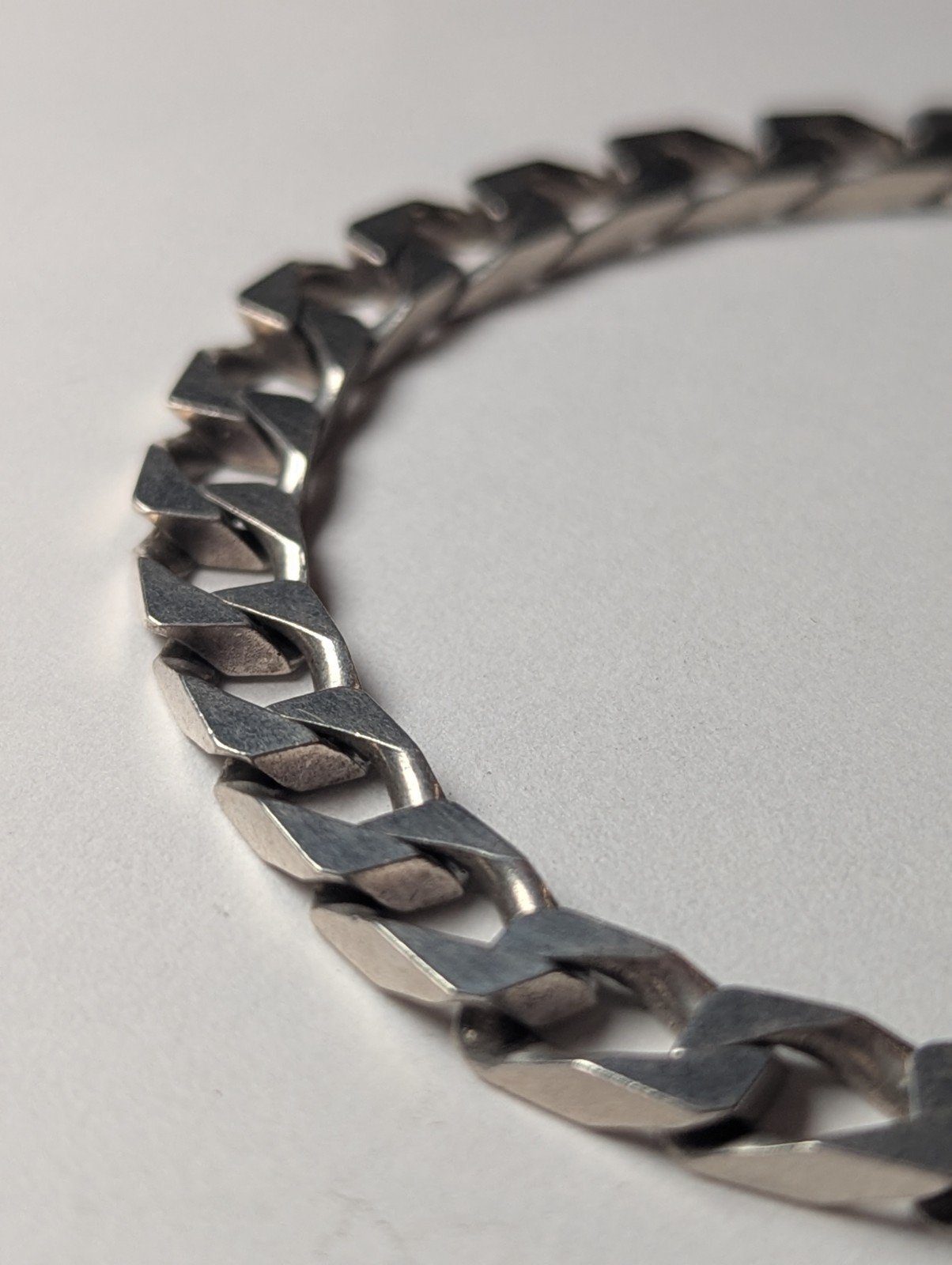 Vintage Sterling Silver Flat Curb Link Men's Bracelet | 21.5cm | 19g 925 Silver - Image 3