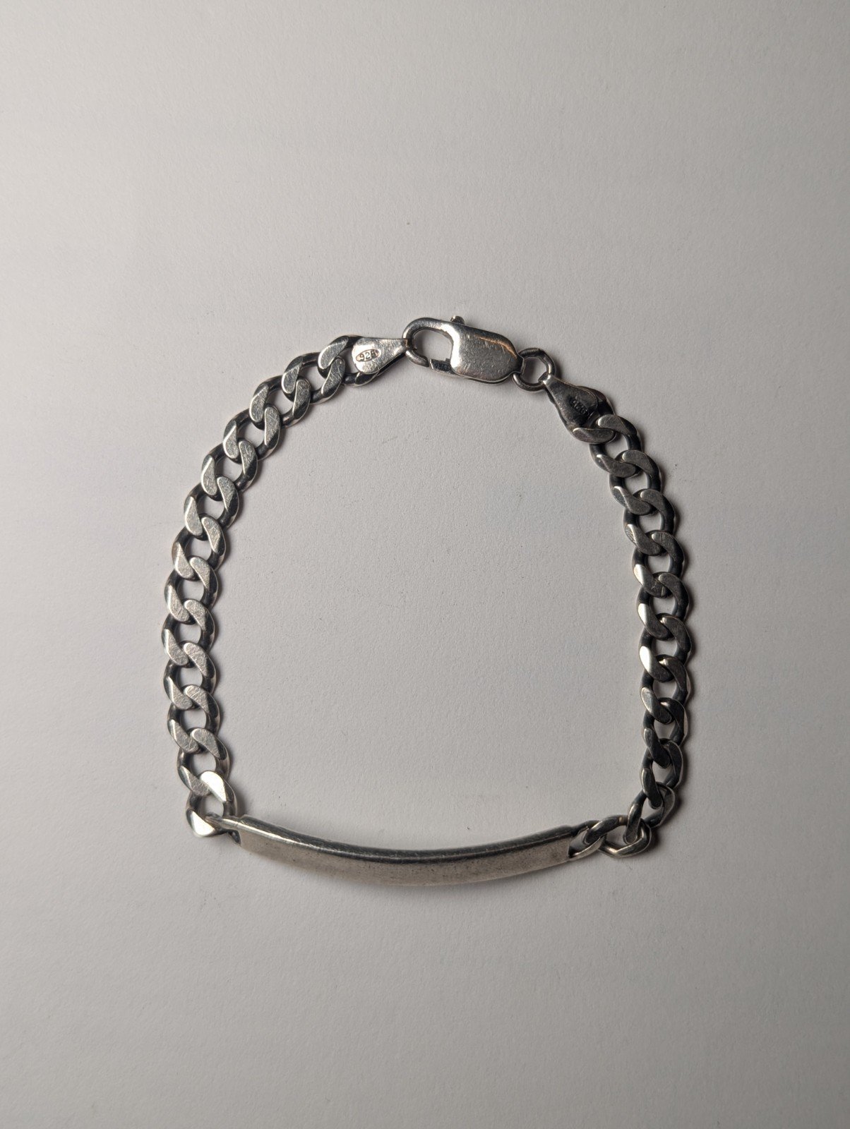 Vintage Sterling Silver Curb Link ID Bracelet | 15.28g | 20cm | 925 Silver