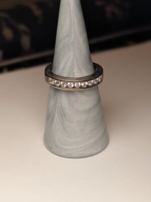 Vintage Sterling Silver Clear Gemstone Band Ring | Size S | 925 Silver