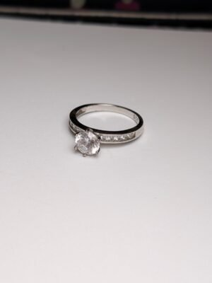 Vintage Sterling Silver Clear Gemstone Band Ring | Size Q 1/2 | 925 Silver