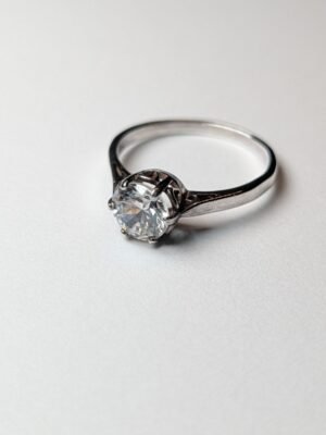 Vintage Sterling Silver DQCZ Solitaire Clear Gemstone Ring | Size R | 925