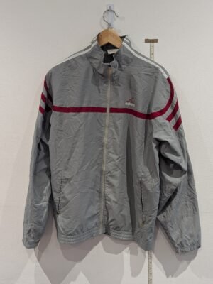 Vintage Adidas Windbreaker Jacket Grey and Red Size Medium 90s Retro Sports Coat