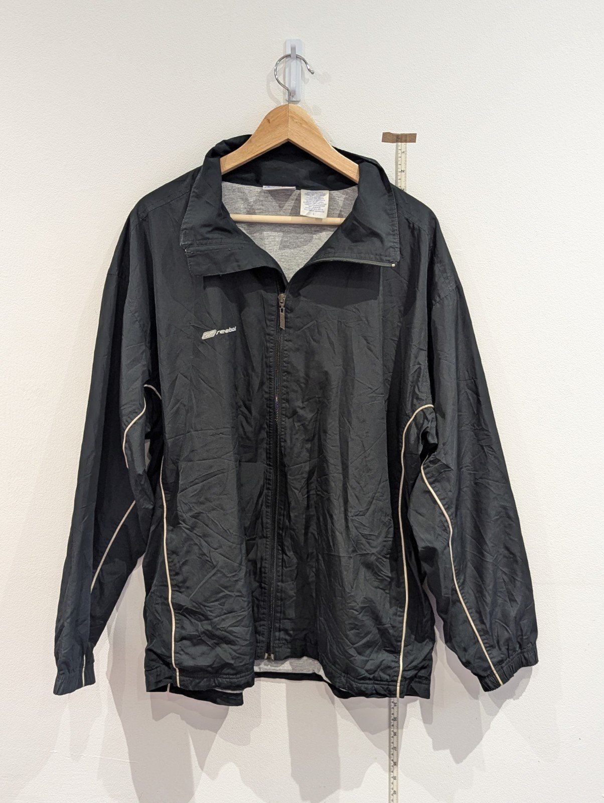 Vintage Black Reebok Windbreaker Jacket Size Large 90s Retro Full Zip Nylon Coat