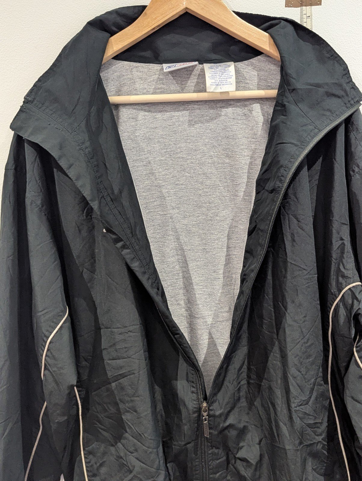 Vintage Black Reebok Windbreaker Jacket Size Large 90s Retro Full Zip Nylon Coat - Image 4