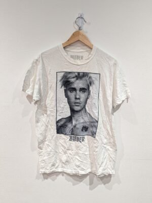 Vintage Style Justin Bieber Portrait White T Shirt Size Medium