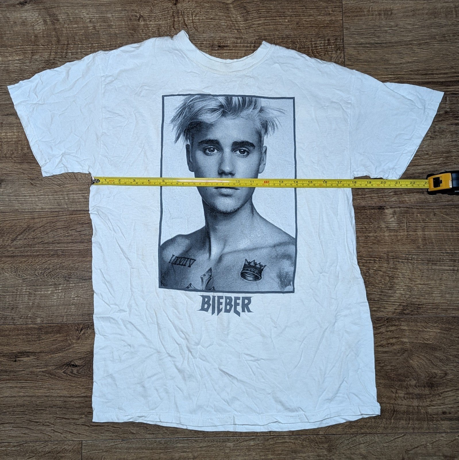 Vintage Style Justin Bieber Portrait White T Shirt Size Medium - Image 3