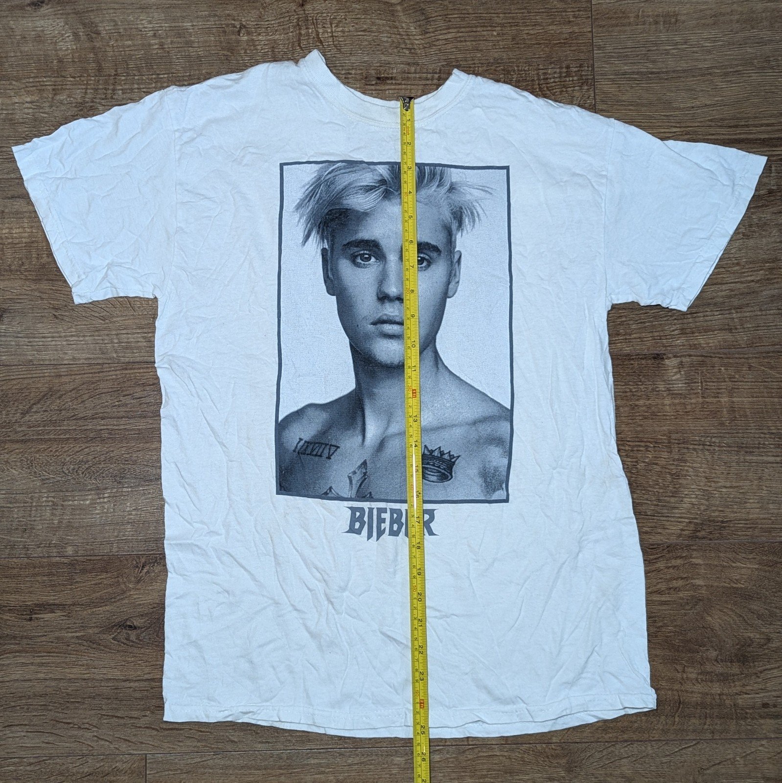 Vintage Style Justin Bieber Portrait White T Shirt Size Medium - Image 4