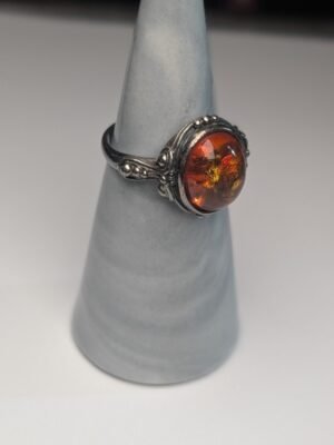 Vintage Sterling Silver Amber Ring | Size O | 925 Silver