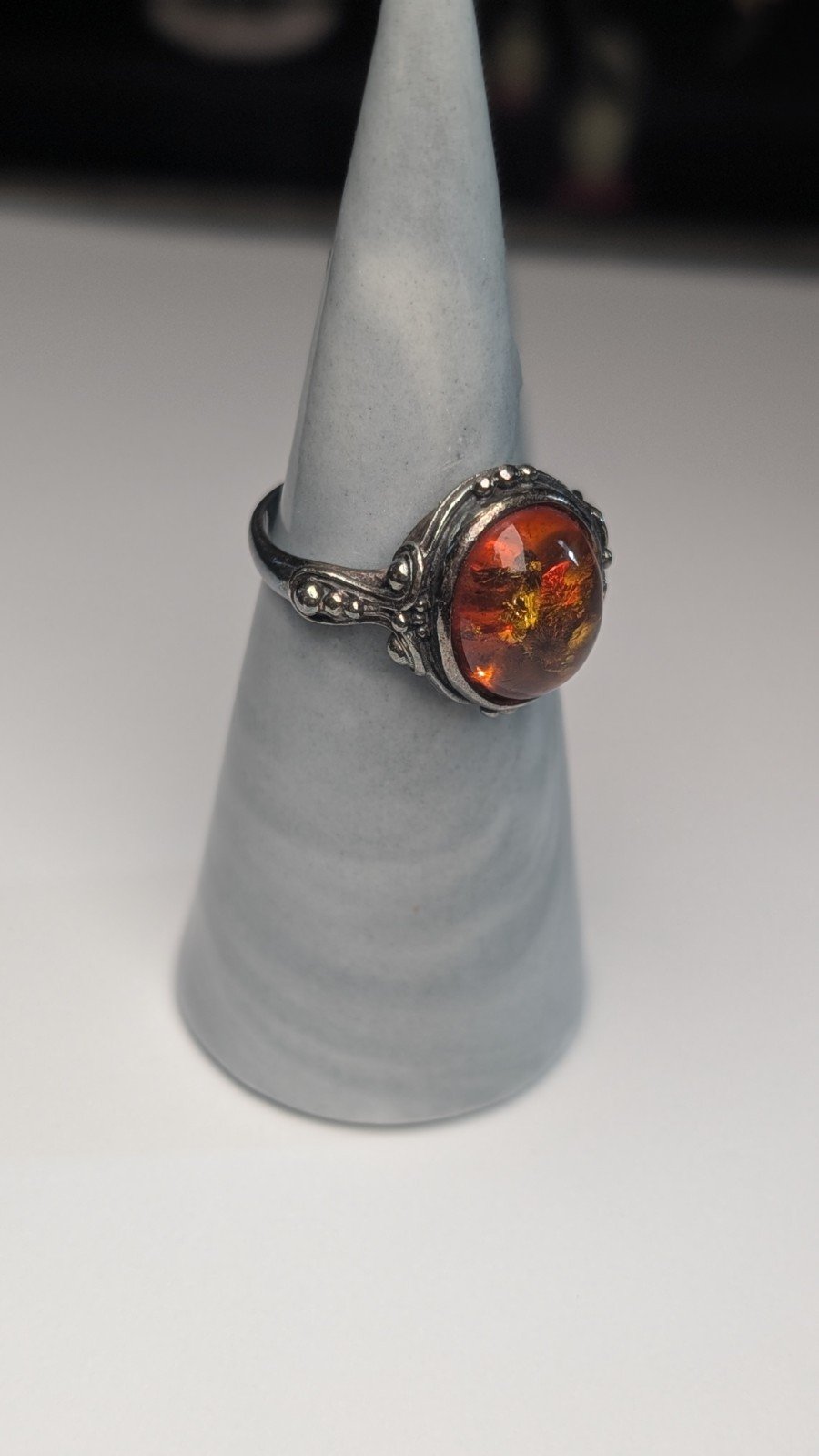 Vintage Sterling Silver Amber Ring | Size O | 925 Silver
