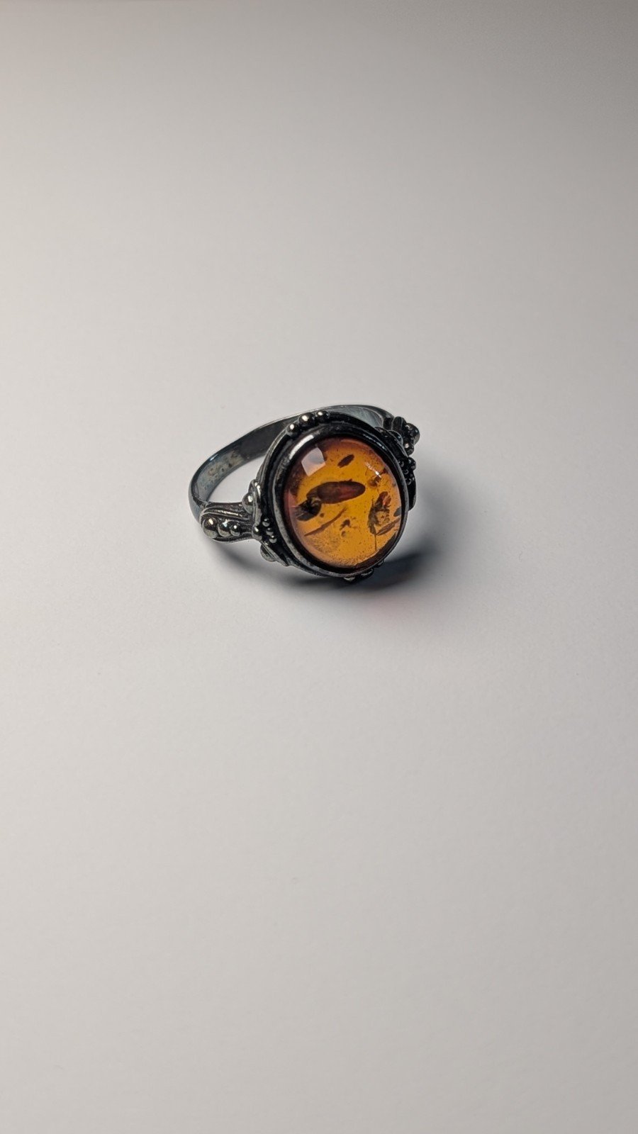 Vintage Sterling Silver Amber Ring | Size O | 925 Silver - Image 2