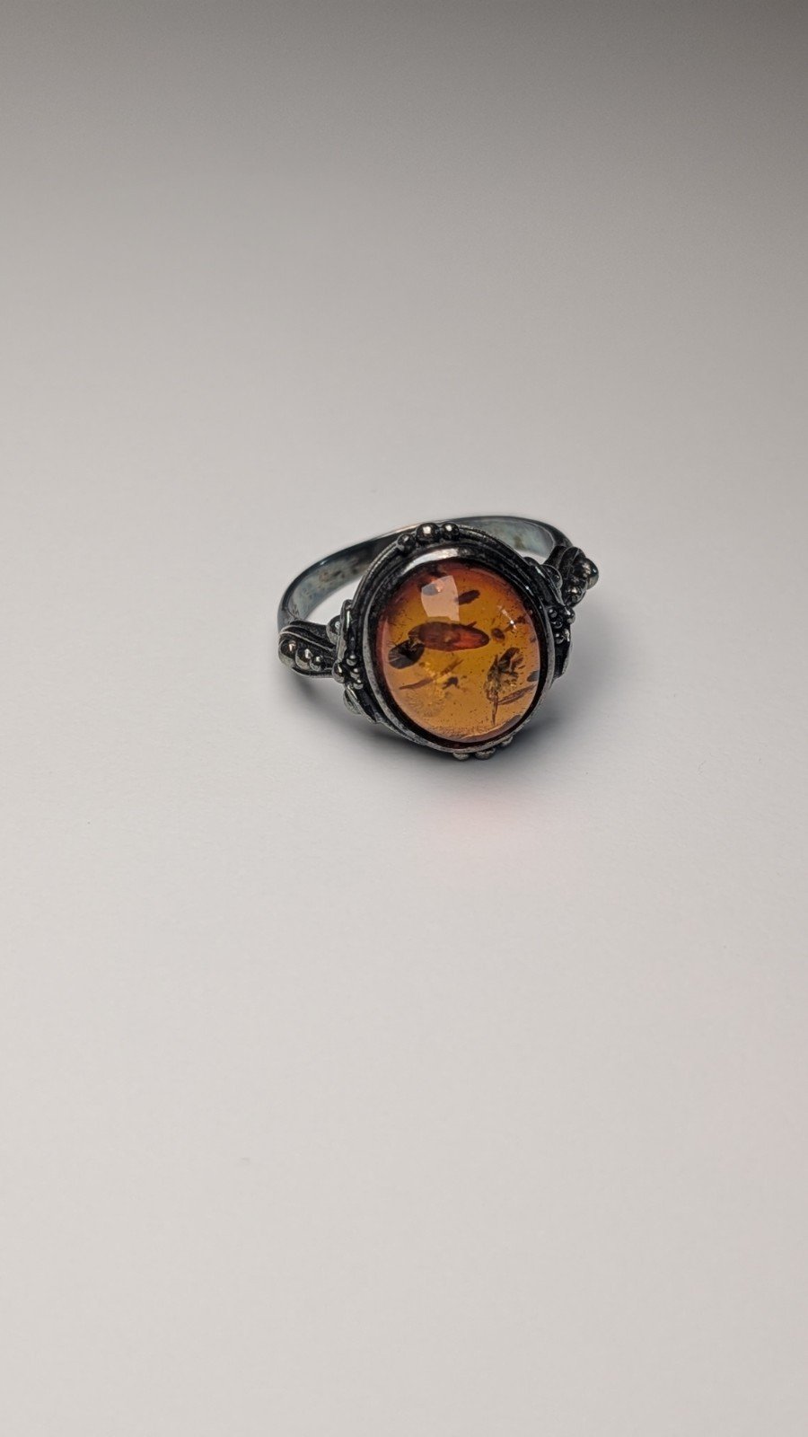 Vintage Sterling Silver Amber Ring | Size O | 925 Silver - Image 3