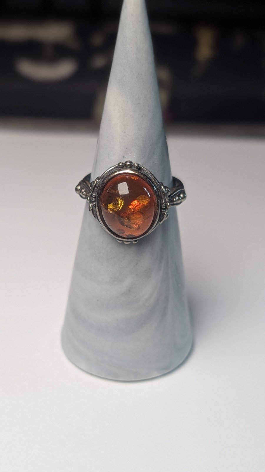 Vintage Sterling Silver Amber Ring | Size O | 925 Silver - Image 4