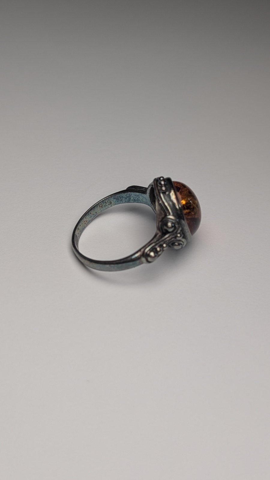 Vintage Sterling Silver Amber Ring | Size O | 925 Silver - Image 5