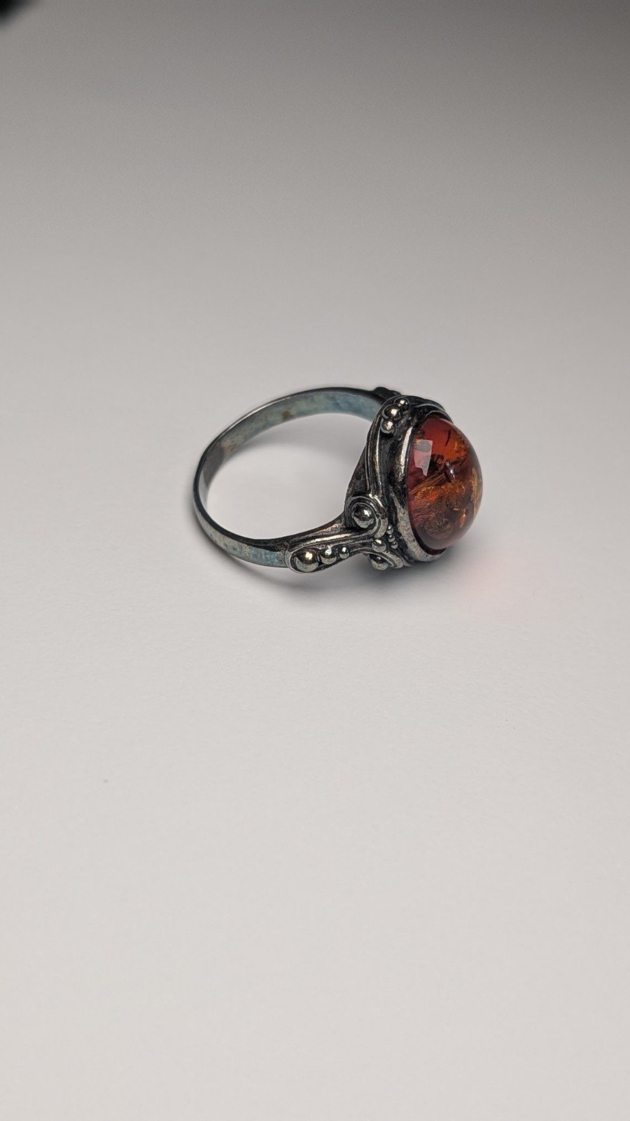 Vintage Sterling Silver Amber Ring | Size O | 925 Silver - Image 6