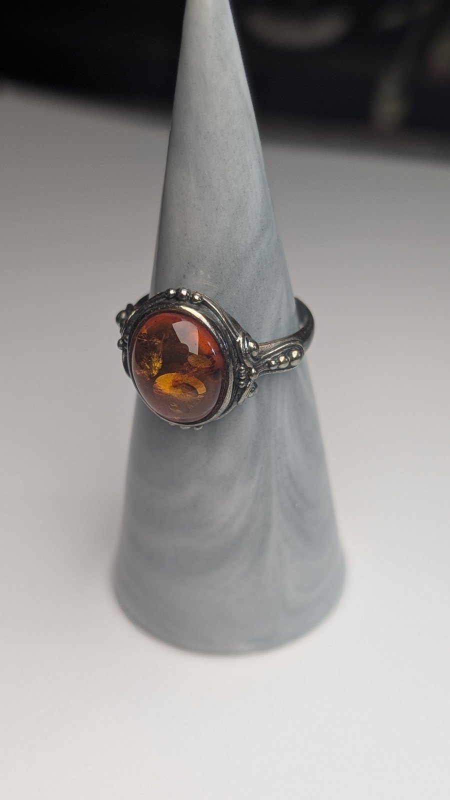 Vintage Sterling Silver Amber Ring | Size O | 925 Silver - Image 7