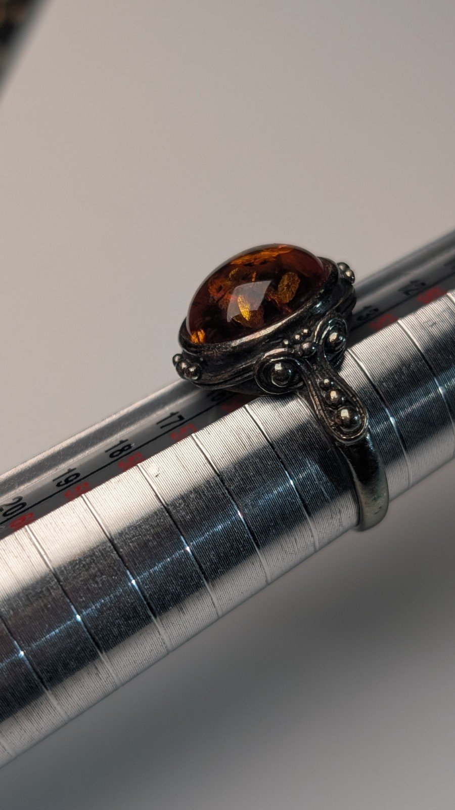 Vintage Sterling Silver Amber Ring | Size O | 925 Silver - Image 8
