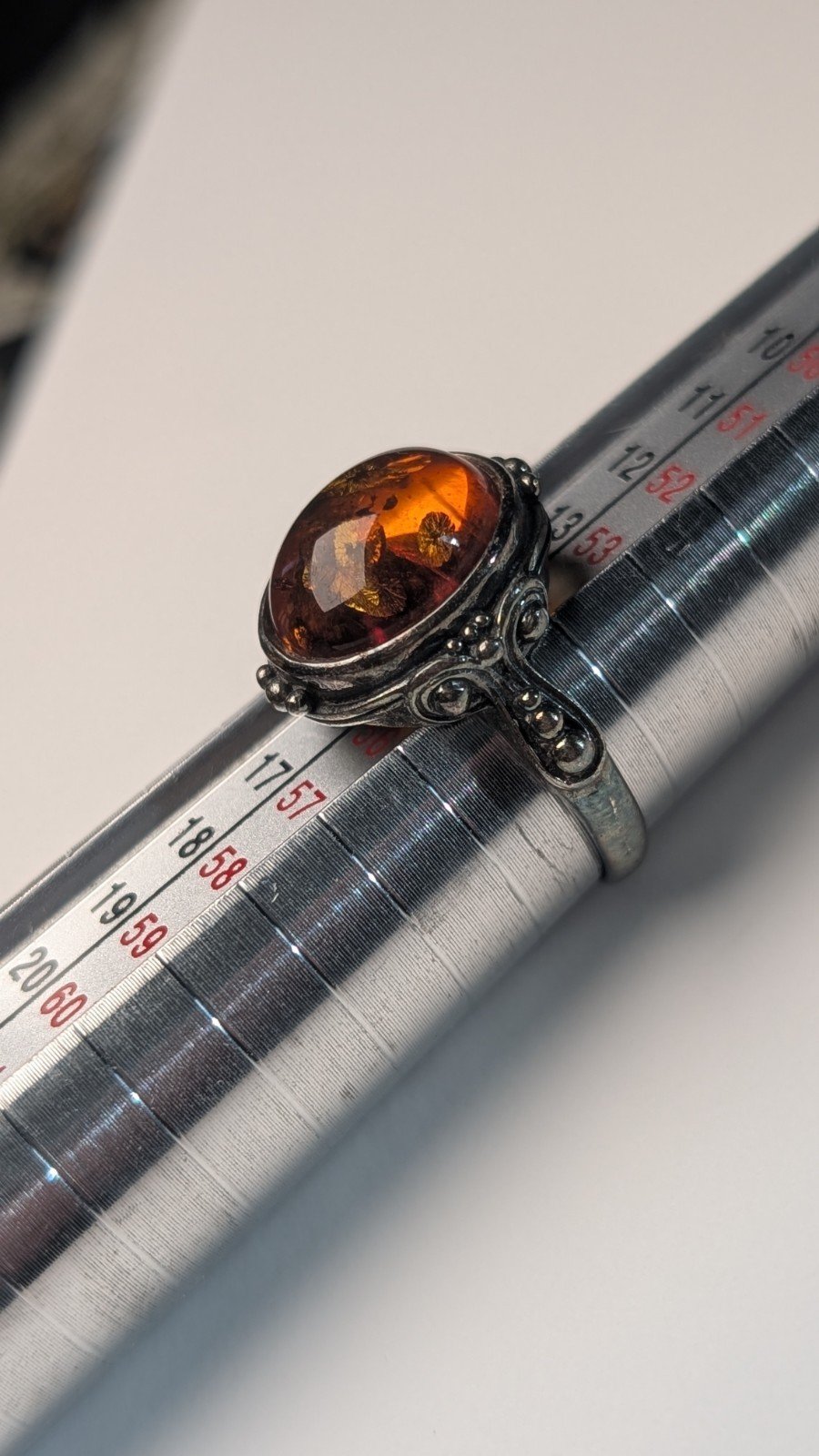 Vintage Sterling Silver Amber Ring | Size O | 925 Silver - Image 10