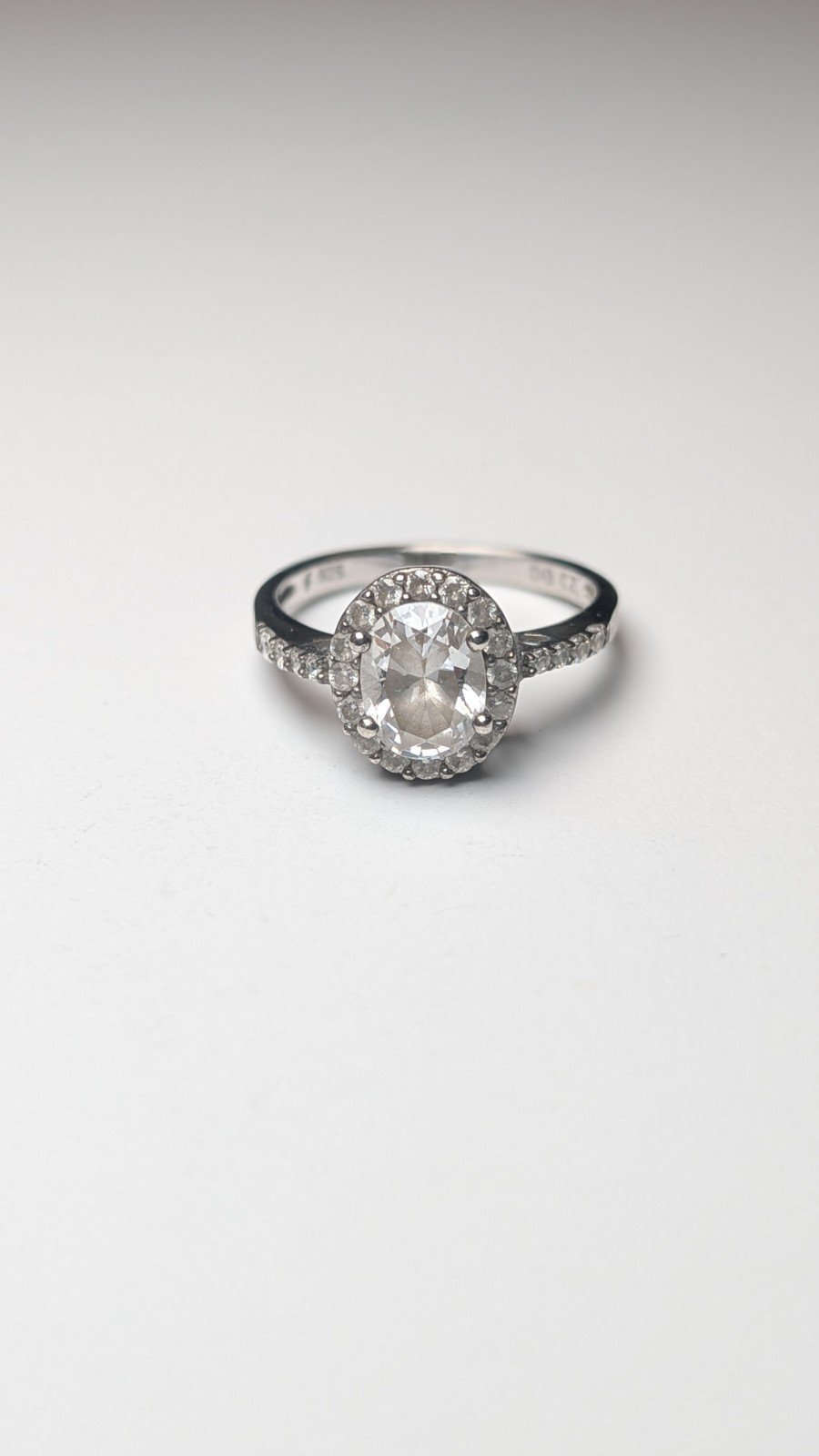 Vintage Sterling Silver Clear DQCZ Halo Gemstone Ring | Size Q | 925 Silver