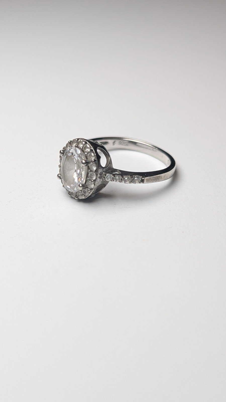 Vintage Sterling Silver Clear DQCZ Halo Gemstone Ring | Size Q | 925 Silver - Image 2