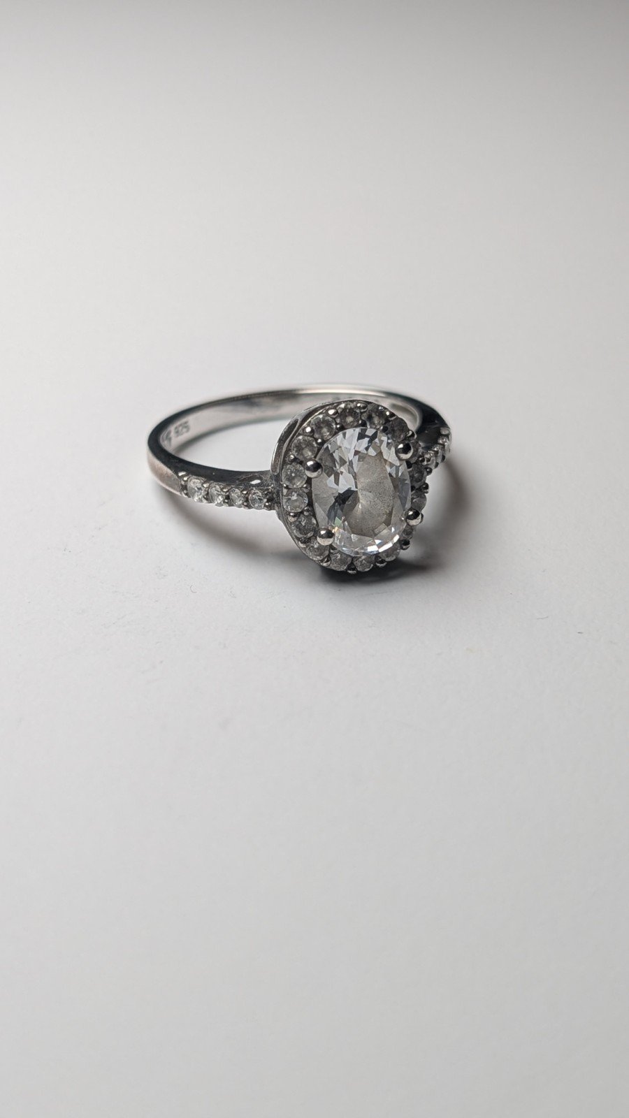 Vintage Sterling Silver Clear DQCZ Halo Gemstone Ring | Size Q | 925 Silver - Image 3