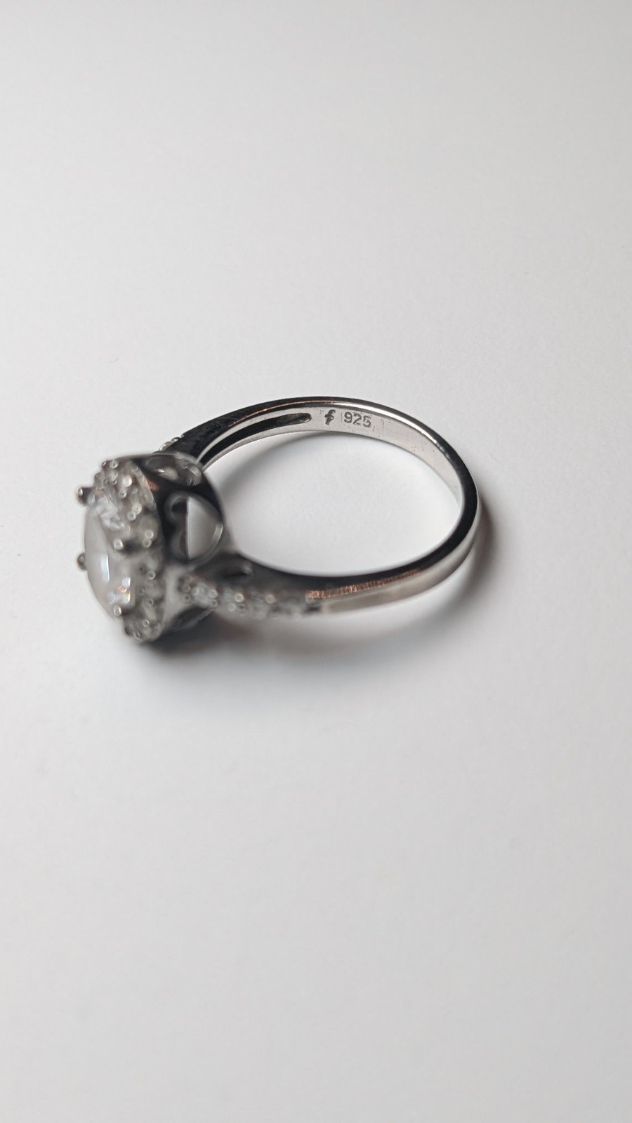 Vintage Sterling Silver Clear DQCZ Halo Gemstone Ring | Size Q | 925 Silver - Image 4