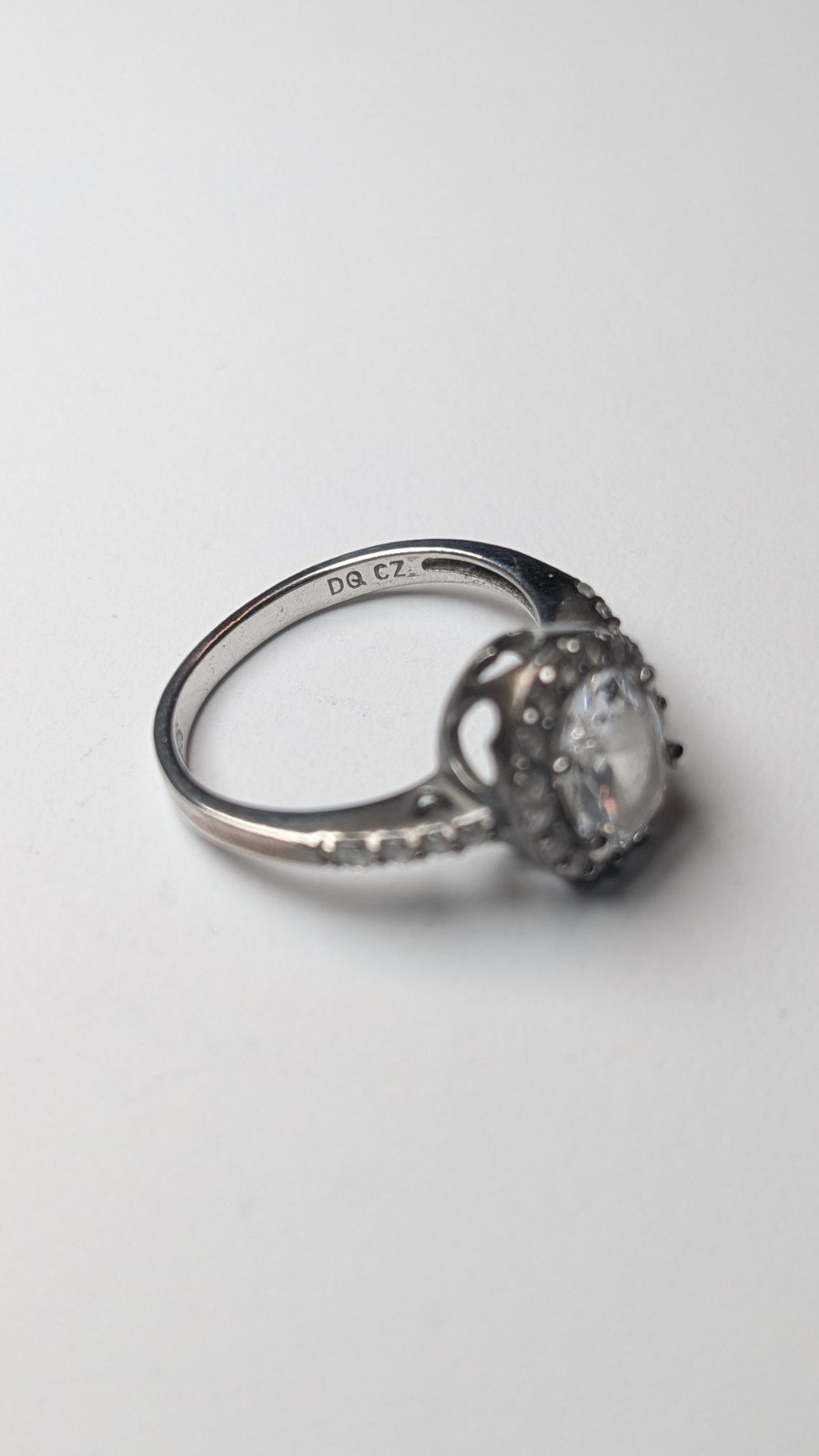 Vintage Sterling Silver Clear DQCZ Halo Gemstone Ring | Size Q | 925 Silver - Image 5