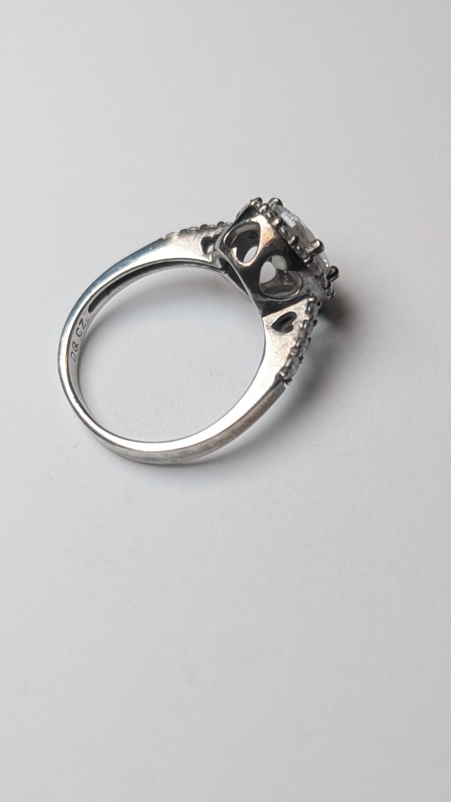Vintage Sterling Silver Clear DQCZ Halo Gemstone Ring | Size Q | 925 Silver - Image 6
