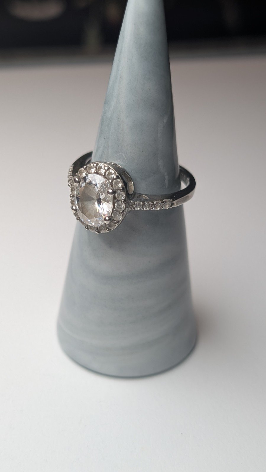 Vintage Sterling Silver Clear DQCZ Halo Gemstone Ring | Size Q | 925 Silver - Image 7