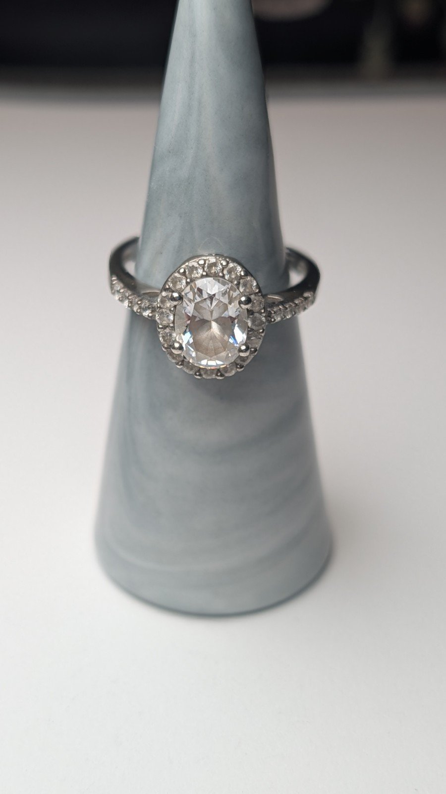Vintage Sterling Silver Clear DQCZ Halo Gemstone Ring | Size Q | 925 Silver - Image 10