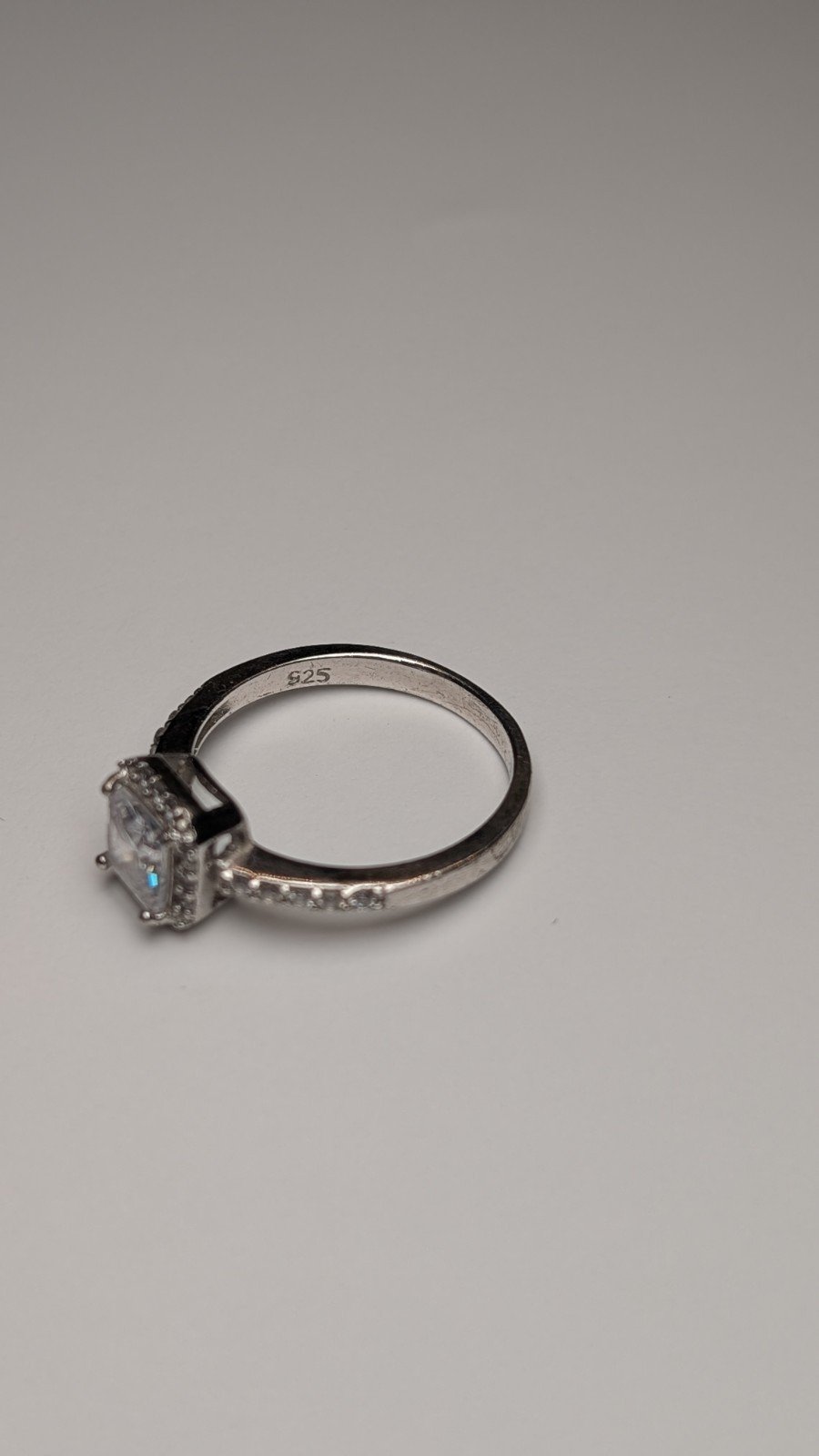 Vintage Sterling Silver Clear CZ Halo Gemstone Ring | Size Q 1/2 | 925 - Image 2