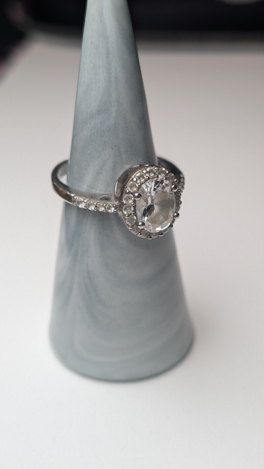 Vintage Sterling Silver Clear DQCZ Halo Gemstone Ring | Size Q | 925 Silver - Image 11