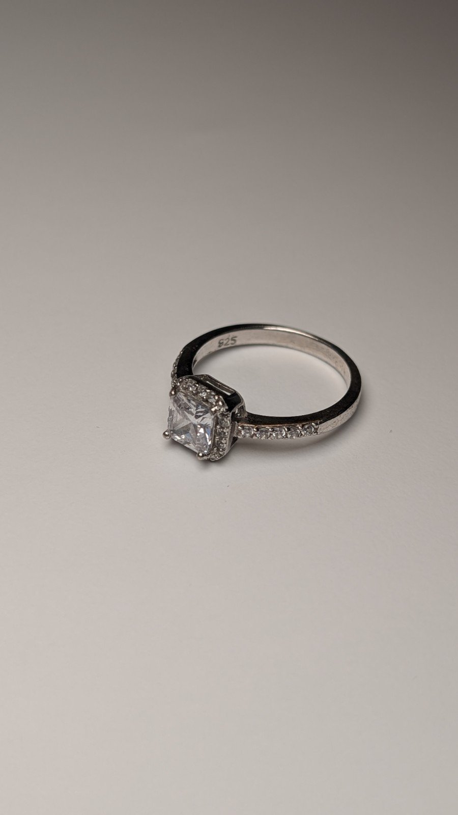 Vintage Sterling Silver Clear CZ Halo Gemstone Ring | Size Q 1/2 | 925 - Image 5