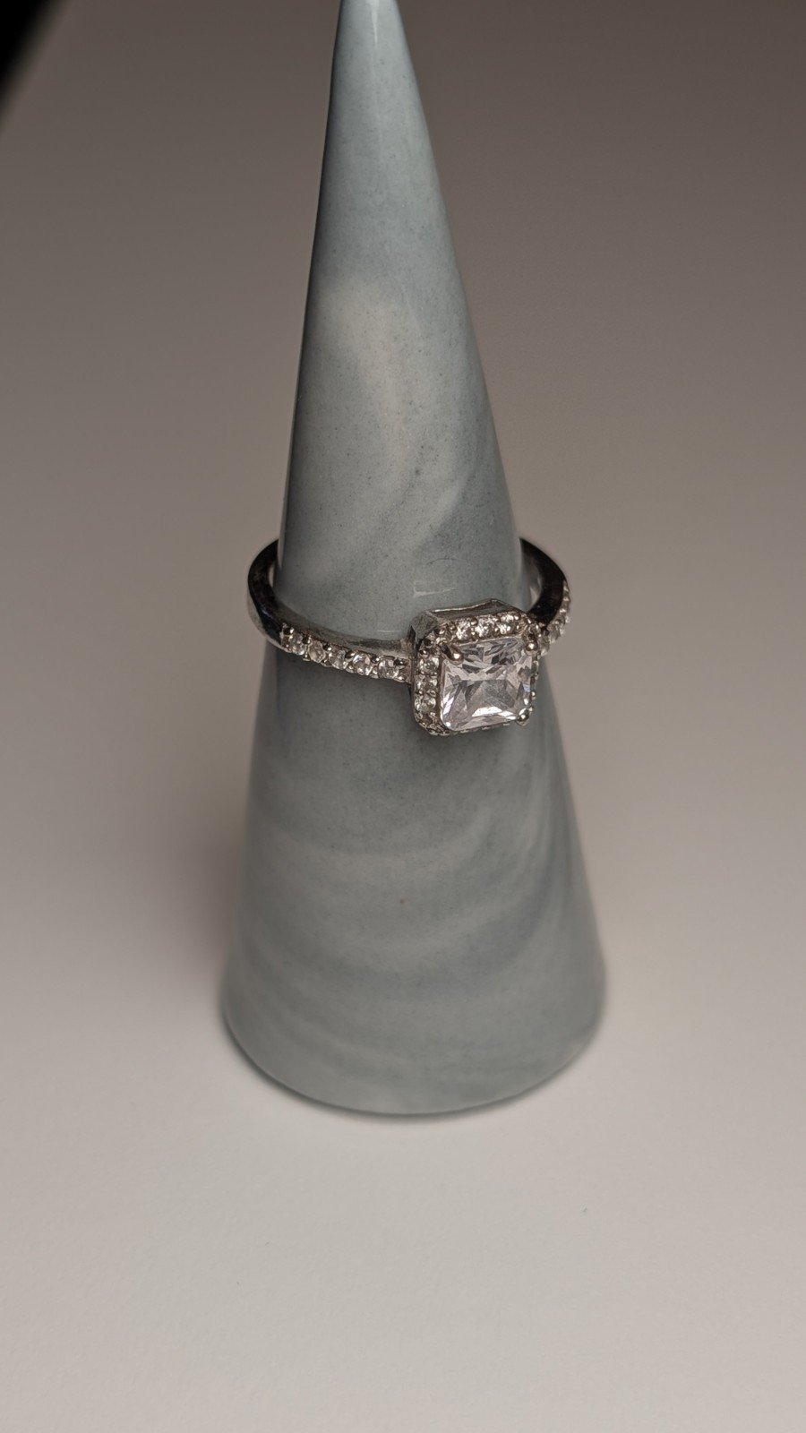 Vintage Sterling Silver Clear CZ Halo Gemstone Ring | Size Q 1/2 | 925 - Image 6