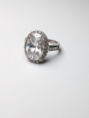 Vintage Sterling Silver Clear DQCZ Halo Statement Ring | Size M 1/2 | 925 Silver