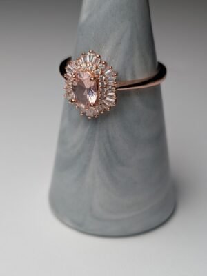 Vintage Sterling Silver Pink CZ Cluster Ring | Size S | Rose Gold Tone