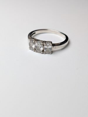 Vintage Sterling Silver Swarovski CZ 3 Stone Ring | Size N | 925 Silver