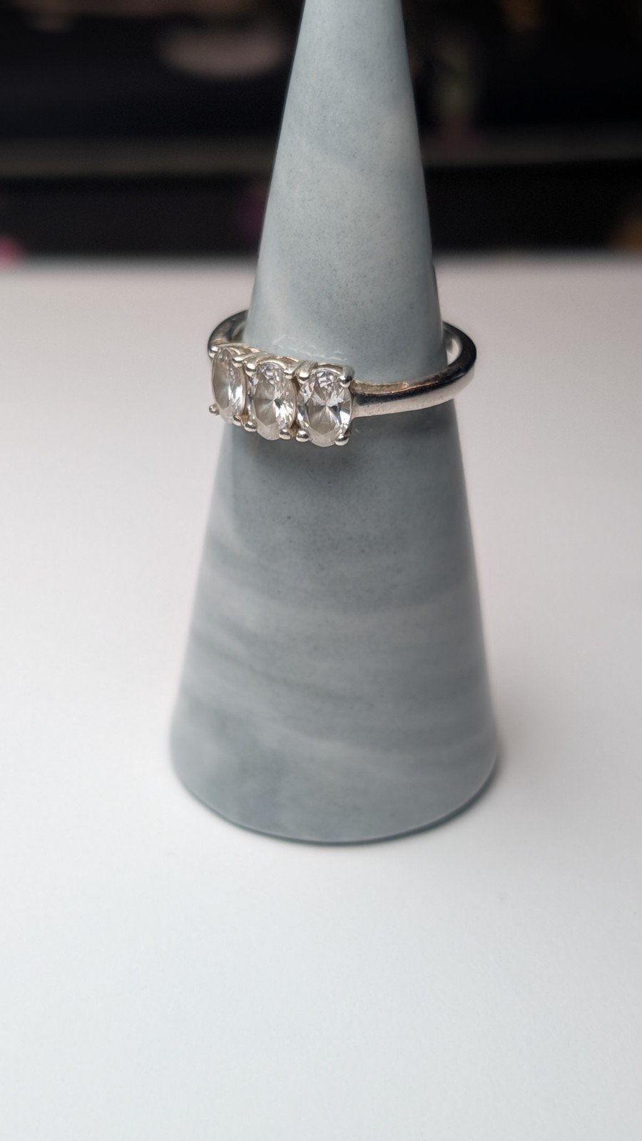 Vintage Sterling Silver Swarovski CZ 3 Stone Ring | Size N | 925 Silver - Image 6