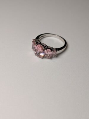 Vintage Sterling Silver CZ 5 Stone Pink Gemstone Ring | Size R | 925