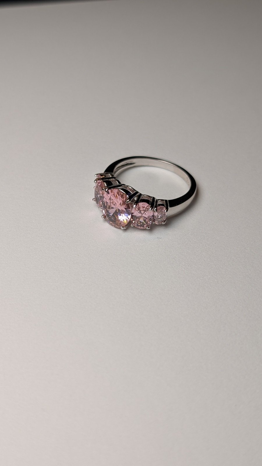 Vintage Sterling Silver CZ 5 Stone Pink Gemstone Ring | Size R | 925