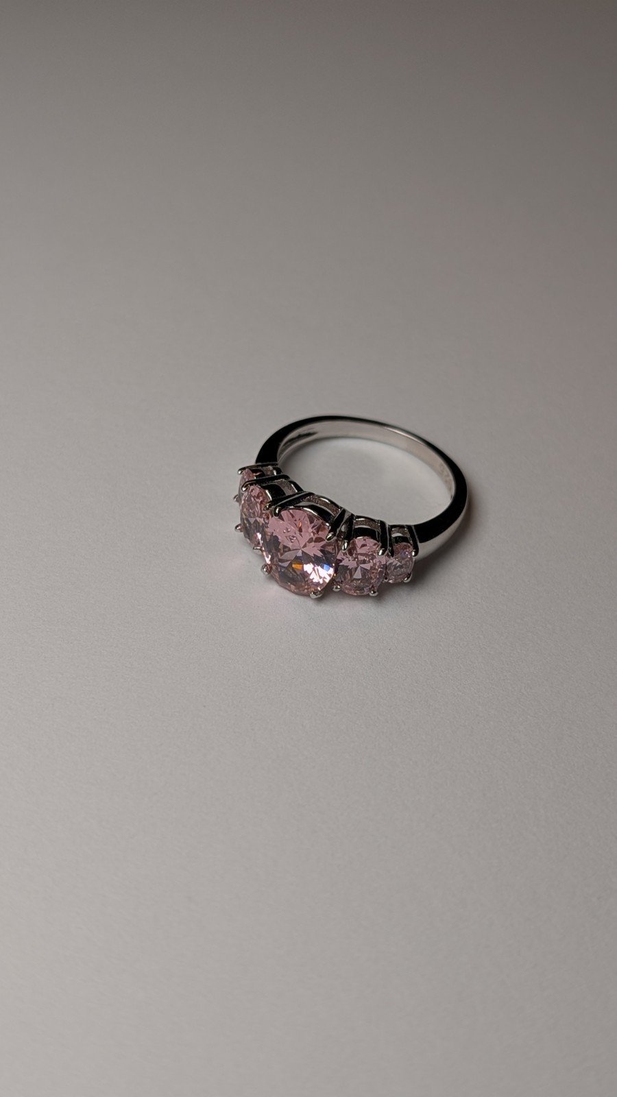 Vintage Sterling Silver CZ 5 Stone Pink Gemstone Ring | Size R | 925 - Image 3