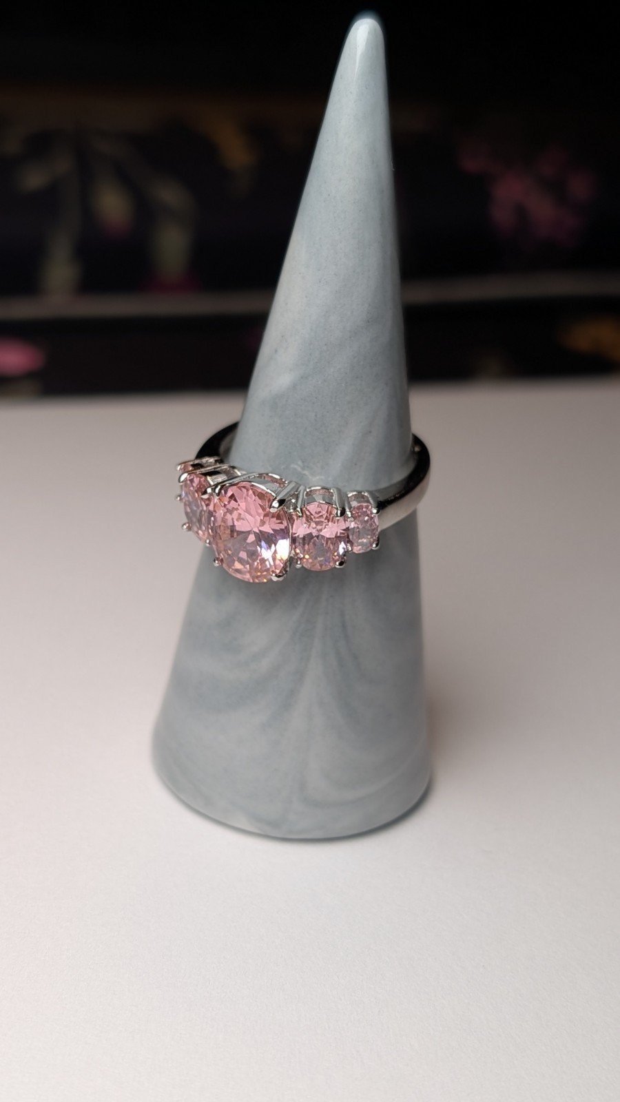 Vintage Sterling Silver CZ 5 Stone Pink Gemstone Ring | Size R | 925 - Image 5