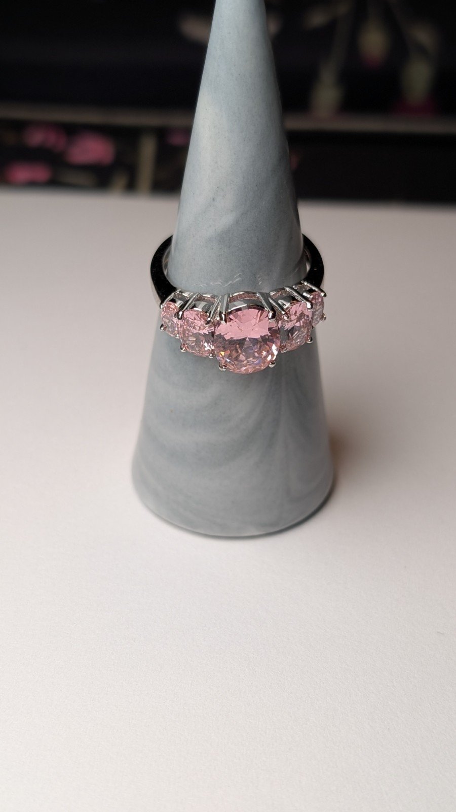 Vintage Sterling Silver CZ 5 Stone Pink Gemstone Ring | Size R | 925 - Image 6